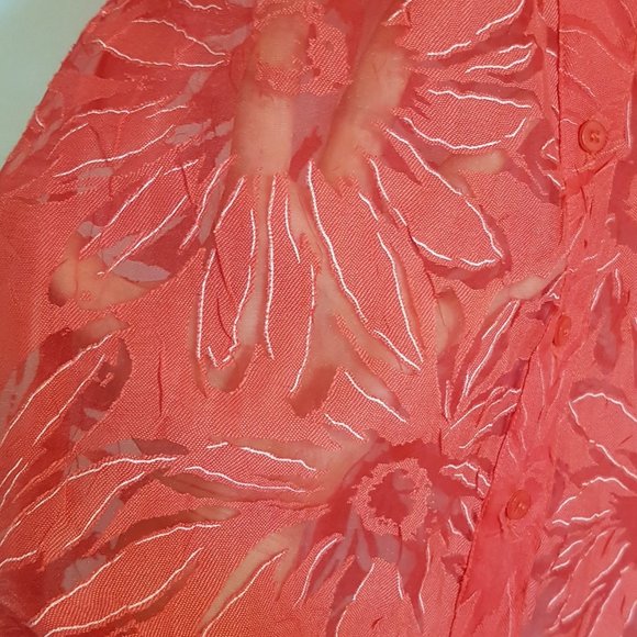 Red Button down Shirt with Sheer Floral Print - Picture 5 of 5